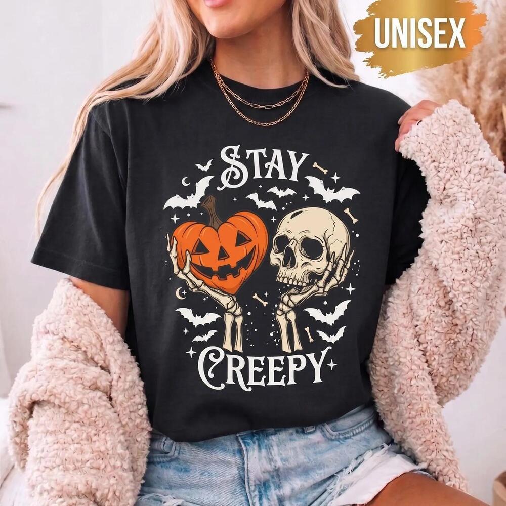 Stay Creepy Halloween Shirt, Pumpkin Skull T-Shirt, Spooky Halloween
